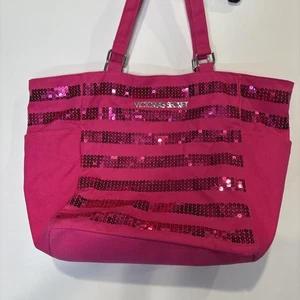 Victoria's Secret Pink Canvas & Sequin Tote Bag Shopper Overnight Weekend Bag - Picture 1 of 7