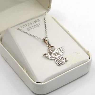 925 Пробы и CZ ангел ажурный 1» подвеска ожерелье 20» новый! - Изображение 1 из 4