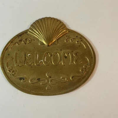 Brass Front Door Welcome Sign Shell Beach Nautical - Image 1 of 4