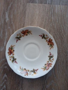 Queen Anne England Yellow Wheat Leaves Flowers Gold Trim Bone China Saucer 5.5" - Picture 1 of 3