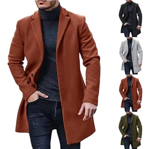 Mens Overcoat Single-Breasted Jacket Regular Length Solid Pattern Winter Wear - Picture 1 of 15