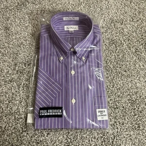 Paul Fredrick Purple Striped Short Sleeve Dress Shirt Size 15.5 NWT - Picture 1 of 3