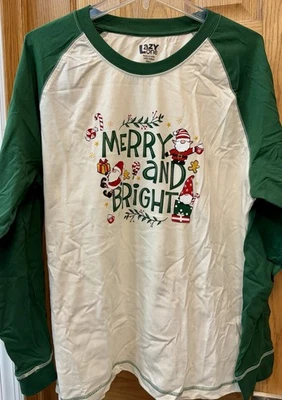 Camisa de mujer Lazy One Navidad Santa Gnomos talla grande manga larga verde crema Foto 1 de 4