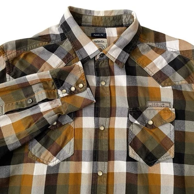 Diesel Flannel Shirt Men’s Large Plaid Western Brown Slim Tailored Fit - Image 1 of 4