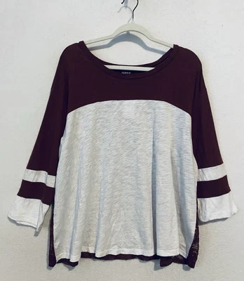 Torrid Top Womens 1X Maroon Cotton Jersey Lace Back Colorblock Varsity Stripe - Image 1 of 4