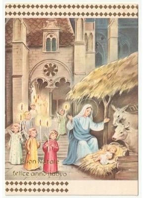 1967 Tarjeta Feliz Navidad María Jesús Ángeles Velas Burro Y Buey - Doblada - Imagen 1 de 2