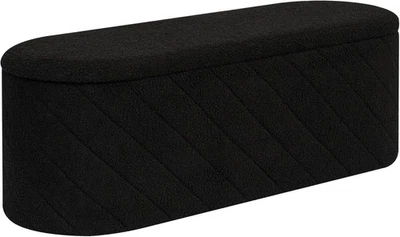 Black Oval Storage Ottoman Bench 3-in-1 Footrest Seat 110x38x38cm - Image 1 of 4