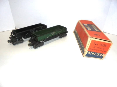 LIONEL 3459,3469 AUTOMATIC DUMP TRAIN CARS BLACK & GREEN ONE OB POSTWAR VINTAGE - Image 1 of 4