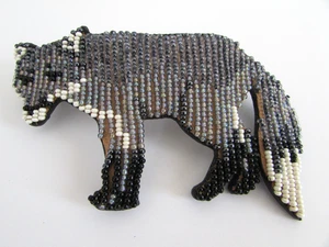 MARY B Solona Beach CA Handmade Perlen grau Wolf Haarspange - Bild 1 von 6