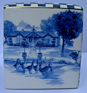 MACKENZIE CHILDS Royal Toile Boutique Tissue Box Cover Aurora Campus RARE - Picture 1 of 13