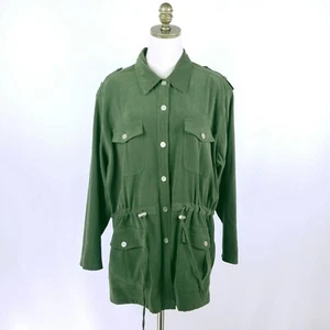 DENIM & CO. Utility Jacket Plus Size 1X Green Button Up Pockets Safari Stye - Picture 1 of 6