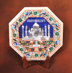Pietradure Inlay White Marble Taj Mahal Table Tops Marquetry Garden Decor H3730