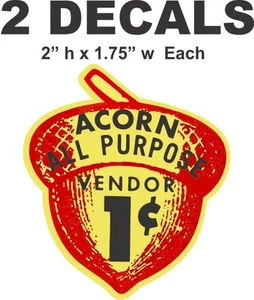 2 Oak Acorn Vending North Western Gumball Machine 1 cent Vendor Vinyl Decals - Picture 1 of 1