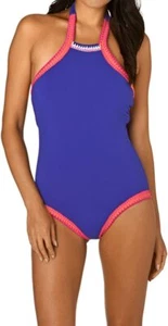 Seafolly Womens Summer Vibe High Neck One Piece Swimsuit Blue Ray Size 6 US - Picture 1 of 5