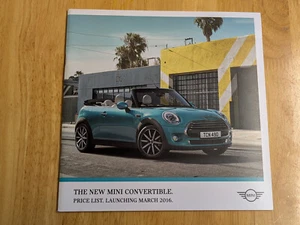 Mini Convertible 2016 Price List Brochure Prospekt inc. Cooper S - Picture 1 of 1