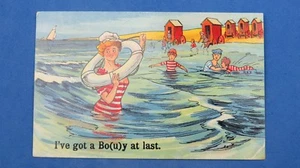 Postal de cómic vintage 1912 BOUY baño belleza cabaña tema de baño mixto - Imagen 1 de 2
