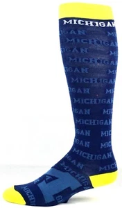 Michigan Wolverines Navy & Gold Repeat Name Thin Long Socks - Picture 1 of 3