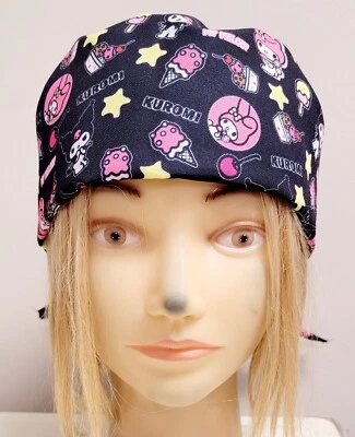 MY MELODY & KUROMI ICE-CREAM BLACK MEDICAL NURSE SCRUB CAP (2 SIZE SELECTION) - Image 1 of 4