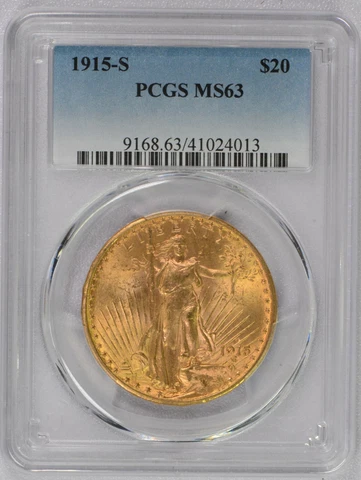 1915 S US Gold $20 Saint-Gaudens Double Eagle - PCGS MS63 Free Shipping!!! Cover