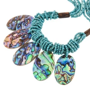 Collar de cuentas turquesa con cáscara de abulón Paua - Imagen 1 de 3