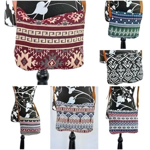 Tasche Baumwolle gewebt Ethno 27 cm x 20 cm Tragegurt Leder gefüttert Ethno - Bild 1 von 30