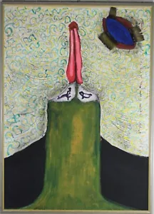 Quadro tecnica mista metafisica acqua Harald case pennello firmato 1984 - Foto 1 di 8