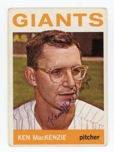 SIGNED BASEBALL CARD AUTO TOPPS 1964 KEN MACKENZIE SAN FRANCISCO GIANTS #297