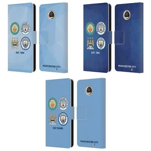 MAN CITY FC HISTORIC CREST EVOLUTION LEATHER BOOK CASE FOR MOTOROLA PHONES - Picture 1 of 9