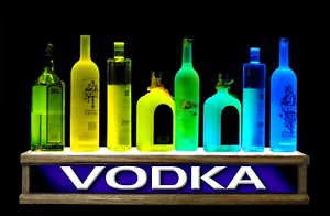 24" LED LIQUOR BOTTLE DISPLAY - BAR SHELF - VODKA BAR SIGN - SOLID WALNUT - Picture 1 of 1