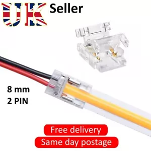 8mm COB LED Strip to wire 2 Pin Solderless Connectors for Single Colour(NO WIRE) - Picture 1 of 5