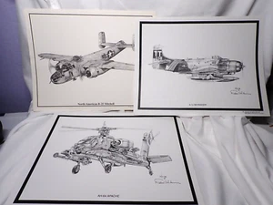 LOT OF 3! DALE ADKINS Prints APACHE / B-25 / SKYRAIDER MILITARY AIRCRAFT - Picture 1 of 4