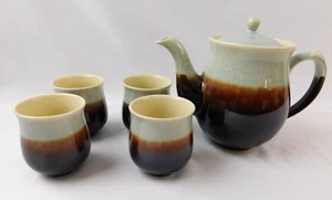 Tea Set with 4 mugs Brown Drip Glaze Pottery - Vintage Mugs, Cups - Picture 1 of 10