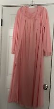Vintage Shadowline Nightgown Robe Set Pink Nylon w/ Lace Peignoir Lingerie S USA