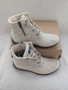 Size 7 Women's Sperry Syren Gulf Wool Qlt Ivory Lace Up Boots - Picture 1 of 8
