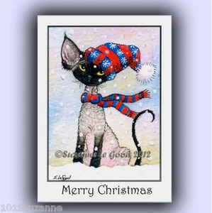 Devon Rex cat Snow Christmas Cards 6 pack from painting by Suzanne Le Good - Picture 1 of 1