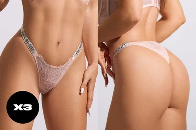 x3 Victoria's Secret Shine Strap - PUREST PINK BRIEF - Lencería clásica de encaje Foto 1 de 4