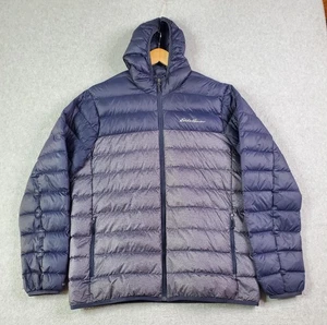 Eddie Bauer Jacket Mens Large Blue Gray Hooded EB650 Down Puffer Full Zip - Picture 1 of 13