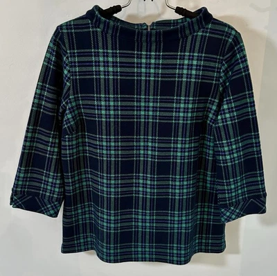 Top Talbots PETITE LP cuello embudo verde marino a cuadros cremallera trasera vacaciones Navidad usado en excelente estado Foto 1 de 4