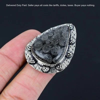 Oferta de Halloween Anillo Apilable Plata Esterlina Negro Fósil Coral Piedras Preciosas EE. UU. 9 Foto 1 de 4