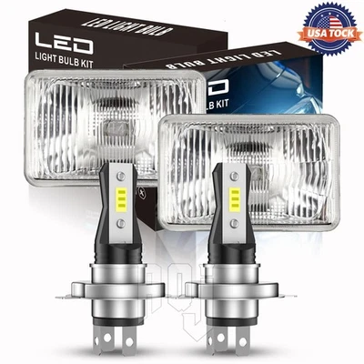Pair For 1992 Mitsubishi 3000GT 4x6" inch Glass LED Headlights Hi/Lo Beam Bulb Foto 1 de 4