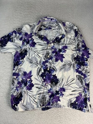 Camisa Tommy Bahama Para Hombres 2XL Blanca Púrpura Seda Floral Hawaiana Abotonada Campamento Foto 1 de 4