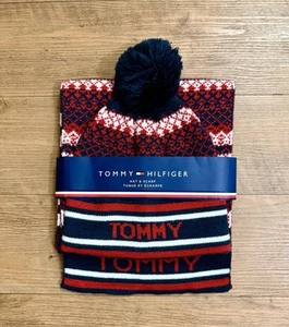 Tommy Hilfiger Herren rot Fair Isle Schal 66" x 9,5" & Beanie Mütze Set Einheitsgröße - Bild 1 von 7