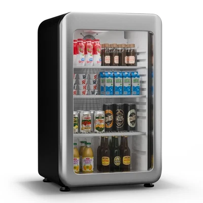 Getränkekühlschrank Glastür Minibar Bierkühlschrank Retro-Design LED 93 L silber - Bild 1 von 4