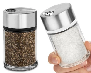 Salt and Pepper Shakers Set with Adjustable Pour Holes - Stainless Steel Spic... - Picture 1 of 5