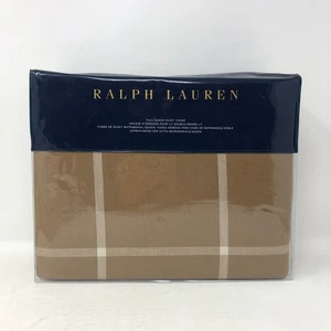Ralph Lauren Full Queen Modern Equestrian Windowpane Duvet Cover Camel New - Picture 1 of 6