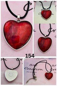 One of a kind Hand-Painted Fluid Art Heart Cabochon Necklace - Picture 1 of 6