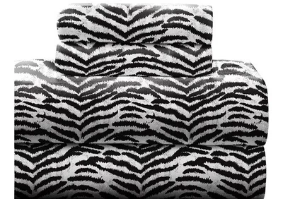 Juego de sábanas de franela Pointehaven tamaño completo cebra negras 100% algodón Foto 1 de 4