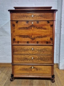 Antique tall Danish flame mahogany Secretaire Cabinet - Cocktail Side Cupboard - Picture 1 of 21
