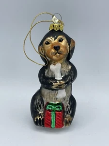 Blown Glass Puppy Dog with Bone and Gift Ornament 4" x 2” Christmas NEW - Picture 1 of 8