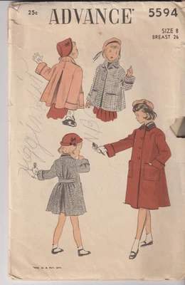 5594 ADVANCE c.1950 - 秋千外套 - 女孩 8 码 — 第 1/2 张图片